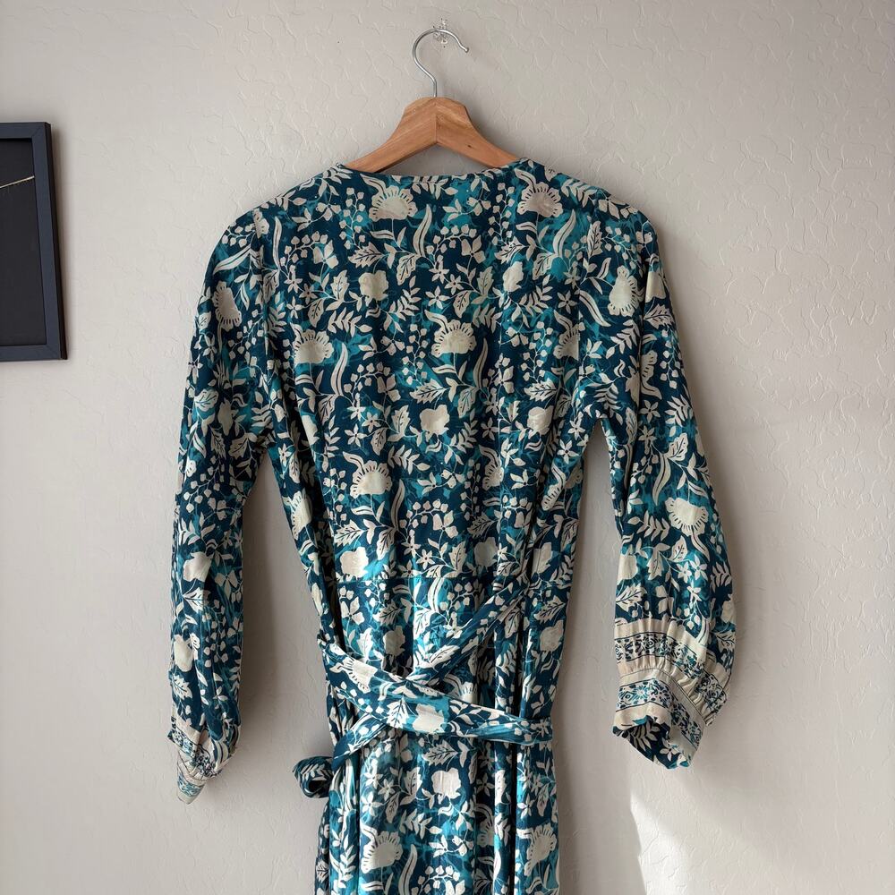 Natalie Martin Dress Silk Floral Wrap Long‎ Sleeve Kate Blue Maxi Dress S - Picture 9 of 11